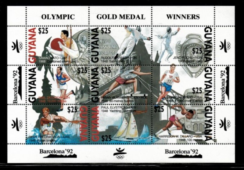 Guyana 1991 - Olympic Gold Medalists - Sheet of 9 - Scott #2394 - MNH