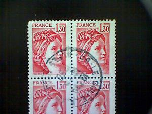 France, Scott #1665, used(o) block of four, 1979, Sabine, 1.30frs, rose red