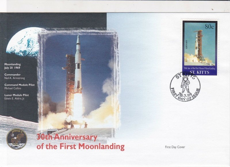 st kitts 30th anniversary moon landing stamps cover 1999 ref 19479