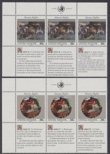 599-600 United Nations 1991 Human Rights Strip Inscription Blocks MNH