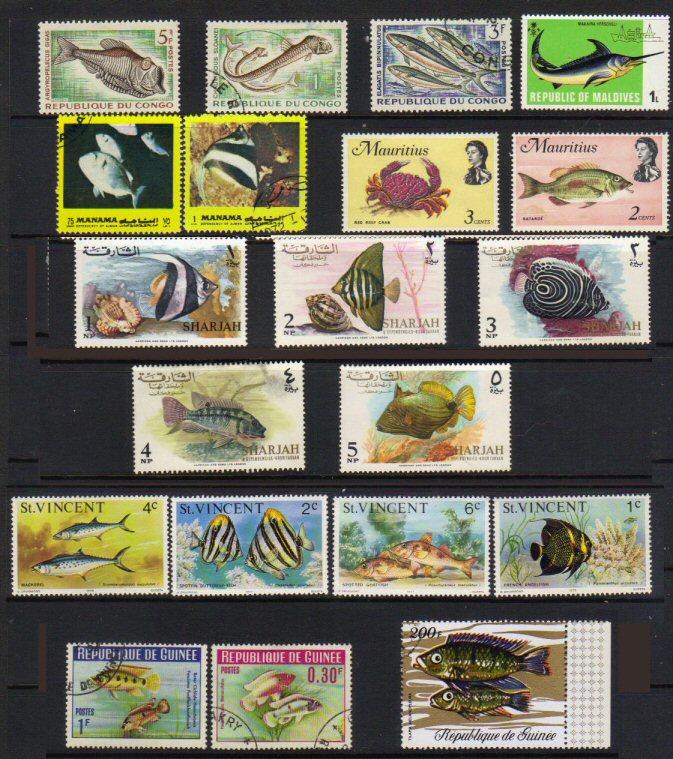 Fish on stamps - colorful batch