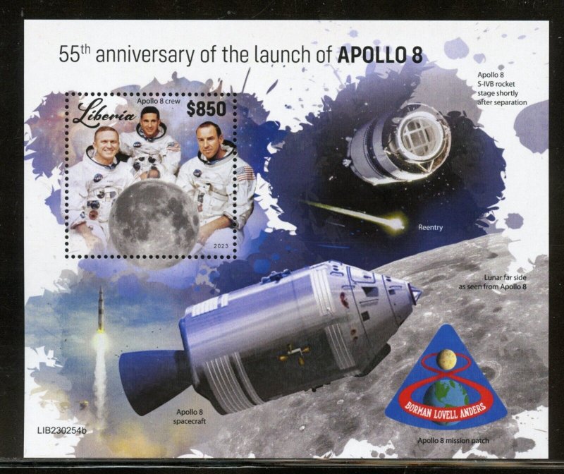 LIBERIA 2023 55th ANNIVERSARY OF THE LAUNCH OF APOLLO 8 S/SHEET MINT NH
