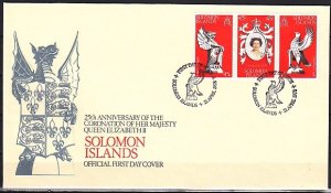 Solomon Is., Scott cat. 368 a-c. Coronation issue. Eagle. First Day Cover. ^