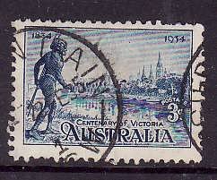 Australia-Sc#143-used 3p blue Tribesman -1934-