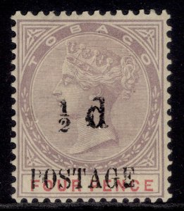 TOBAGO QV SG33a, ½d on 4d lilac & carmine, M MINT. Cat £140. VARIETY OVPT