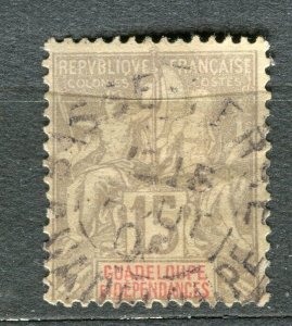 FRENCH COLONIES; GUADELOUPE 1890s Tablet type used 15c. fine Postmark