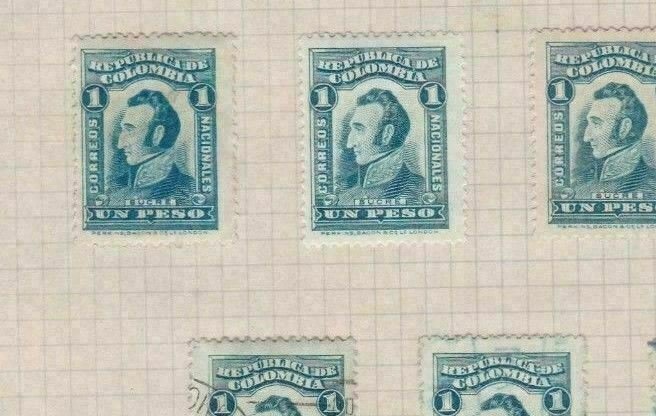 COLOMBIA 1917   1 PESO STAMPS STUDY ON 1 PAGE  USED  REF 5328