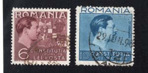 Romania 1938 6 l & 10 l Carol II, Scott 473-474 used, value = $1.40