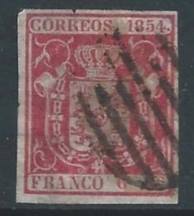 Spain #32Ad Used 6c Coat of Arms of Spain - Thin Paper