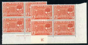 Malaya- Malacca 1960 QEII 2c orange-red Imprint and Plate blocks MNH. SG 51.