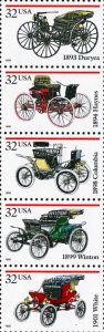 1995 32c Antique Automobiles, Strip of 5 Scott 3019-3023 Mint F/VF NH