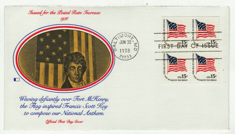 USA First Day Cover # 1597 - Fort McHenry Flag - Fleetwood - Block