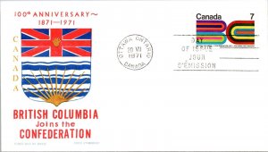 Canada 1971 FDC - British Columbia 100th Anniversary - Ottawa, Ont - J4011