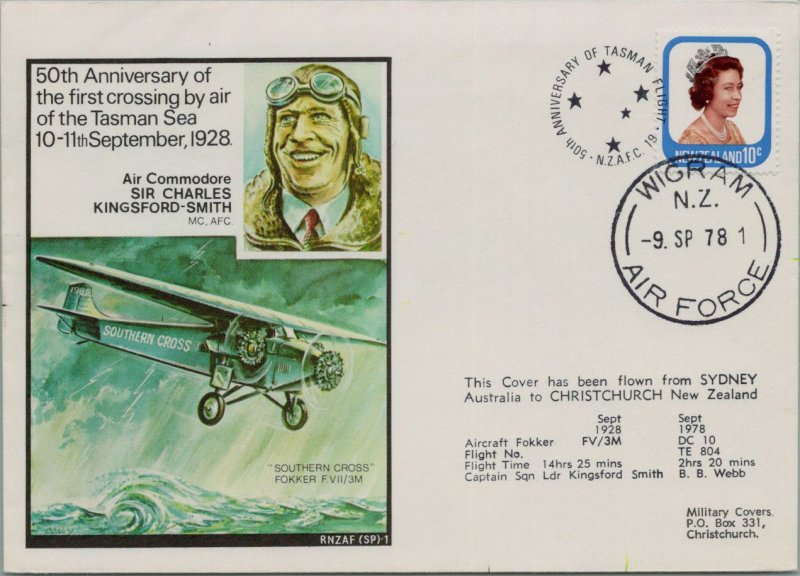 NEW ZEALAND CACHET FLIGHT COVER COMM 50TH ANNIV FIRST FLIGHT CANCEL YR'1978