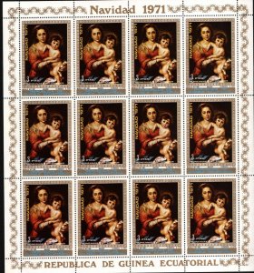 EQUATORIAL GUINEA 1972 CHRISTMAS PAINTINGS SHEET OF 12 STAMPS MNH