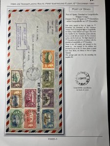 1941 Trinidad and Tobago Airmail FFC Cover Port of Spain to Trinidad BWI FAM 22