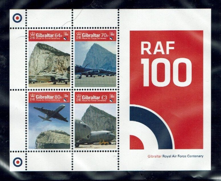 Gibraltar: 2018, Centenary of the RAF, MNH set + M/Sheet