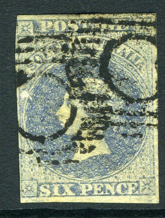 SOUTH AUSTRALIA- 1856-58 6d Slate Blue IMPERF good used CAT £180 Sg 10 V1769