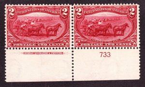 US 286 2c Trans-Mississippi Mint Plate #733 Bottom Pair VF OG NH SCV $160