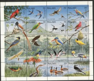 MALAWI Sc#598 1992 Birds Miniature Sheet of 20 Different OG Mint Hinged