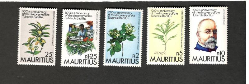 Mauritius SC #553-57 ANNIV. OF THRE DISCOVERY OF TUBERCLE BACILLUS MNH stamps