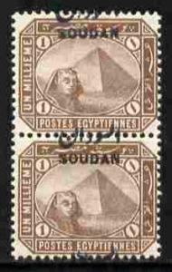 Sudan 1897 Overprint on 1m pale brown vert pair with opt ...