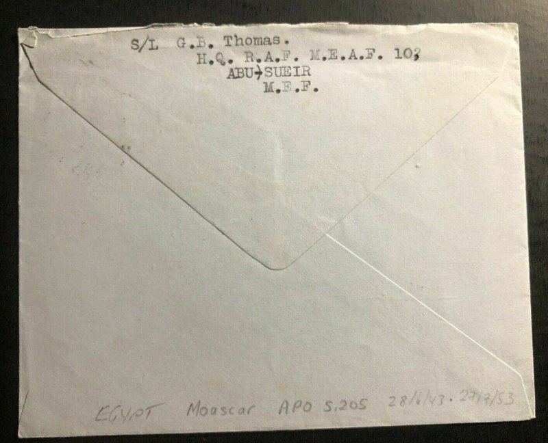 1950 Maascar Egypt Middle East Forces PO Airmail Cover To Barham England