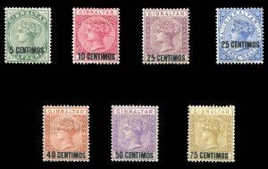 Gibraltar #22-28 Cat$262.50, 1889 Spanish Currency, set of seven, hinged