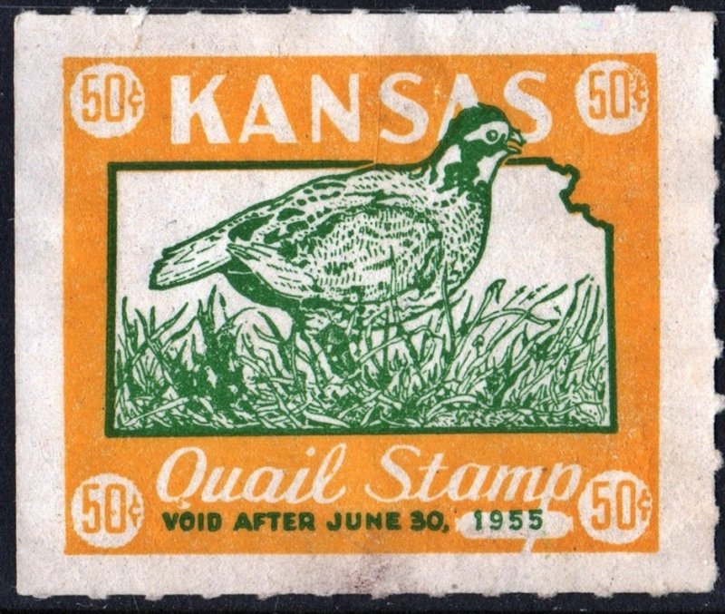 Wooten #18: Kansas Quail Hunting License Stamp (1955) Unsigned