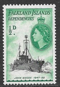 FALKLAND ISLANDS DEPENDENIES 1954 1/2d Ships Pictorial Sc 1L19 MH