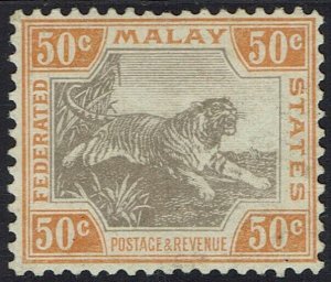 FEDERATED MALAY STATES 1904 TIGER 50C WMK MULTI CROWN CA