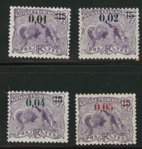 French Guiana Scott 94-97 MH* 1922 surcharged Anteater set CV $2.60