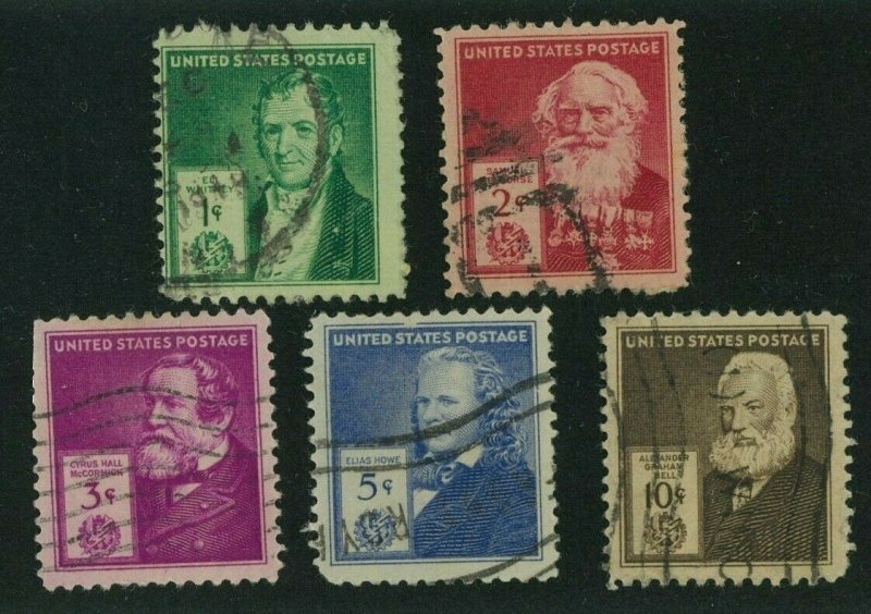 US 1940 Famous Americans: Inventors, Scott 889-893 used, Value = $3.05