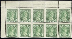 Canada, Scott 211, Mint NH, Block of 10, Plate #1 UL