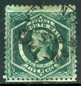 Australia 1860 NSW 5p Blue Green  Perf 11 VFU G294 ⭐⭐⭐⭐⭐⭐