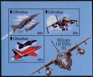 Gibraltar 887-889 ab, 889c,889d, MNH. Wings of Prey 2001.Fighter Planes,Raptors.