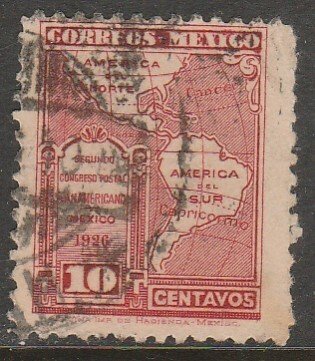 MEXICO 661, 10¢ POSTAL CONGRESS. AMERICA MAP. USED. VF. (435)