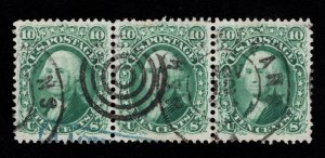 MOMEN: US STAMPS #68 STRIP OF 3 USED XF+ PF CERT LOT #88975