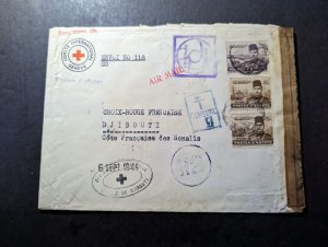 1944 Censored Egypt Airmail Red Cross Cover Cairo to Djibouti French Somalia