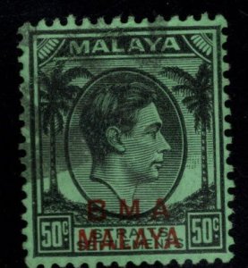 Straits Settlements Scott 267 Red  BMA MALAYA overprint Used