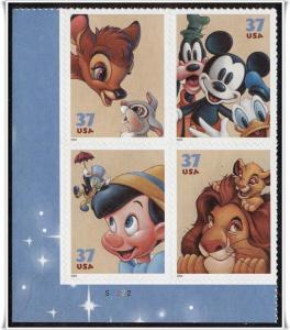 SC#3865-68 37¢ Disney Characters Plate Block: LL #S2222 (2004) SA