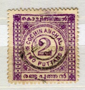 INDIA COCHIN; 1903 early classic Local Numeral issue used SHADE of 2p. value