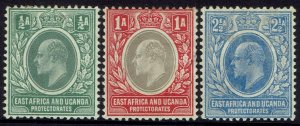 EAST AFRICA AND UGANDA 1904 KEVII ½A 1A AND 2½A WMK MULTI CROWN CA