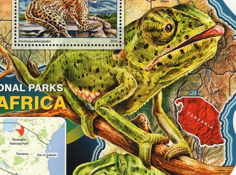 Park Serengeti Stamp Tanzania Panthera Pardus S/S MNH #7310 / Bl.992