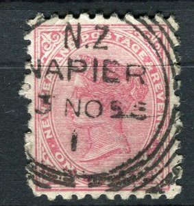 NEW ZEALAND; 1891 early classic QV Side Facer fine used 1d. value as SG 218