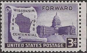 # 957 MINT NEVER HINGED WISCONSIN STATEHOOD 100TH ANNIV.