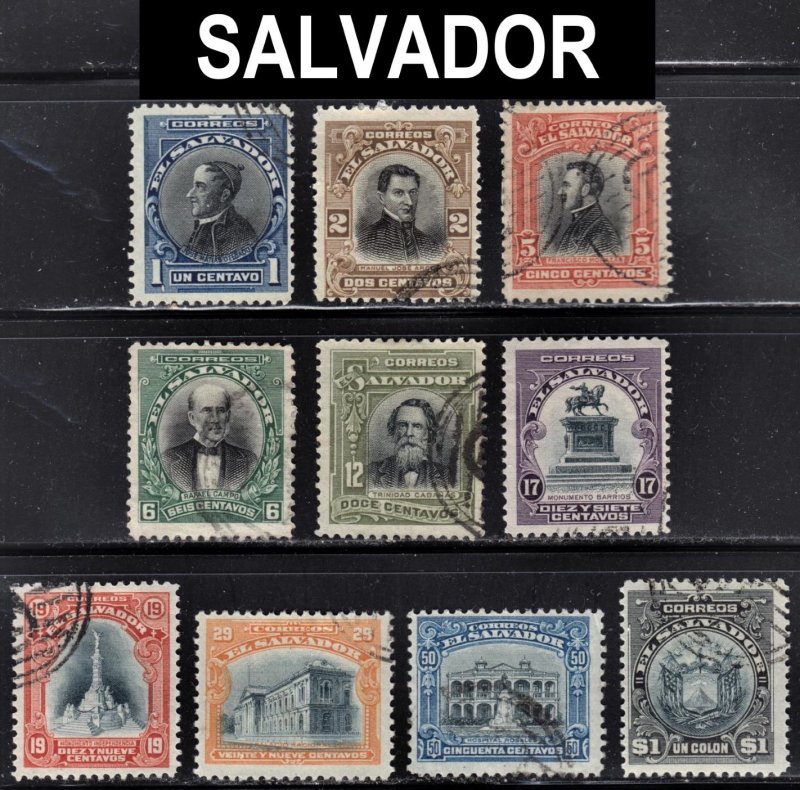 El Salvador Scott 402-11 complete set F to VF used.