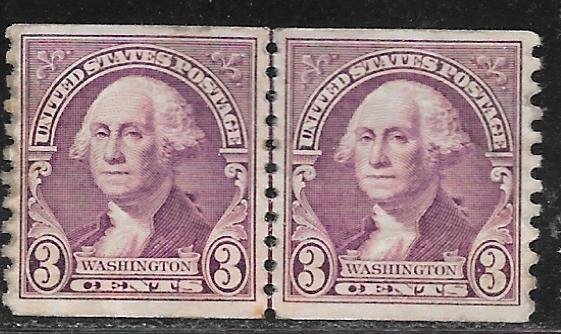 USA 721: 3c Washington, line pair, MH, F-VF, faults