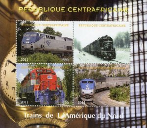 Central African Rep 2011 MNH Trains of North America 4v M/S Railways Rail Stamps