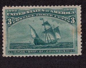 US #232  3 CENT FLAGSHIP OF COLUMBUS - MINOR FAULT     ~0026